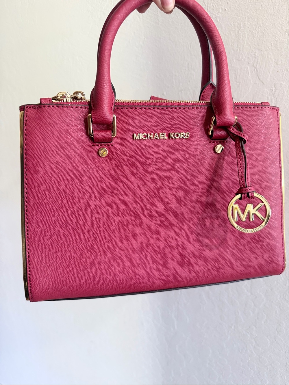 Michael Kors Fuchsia Saffiano Leather Satchel with Gold Hardware